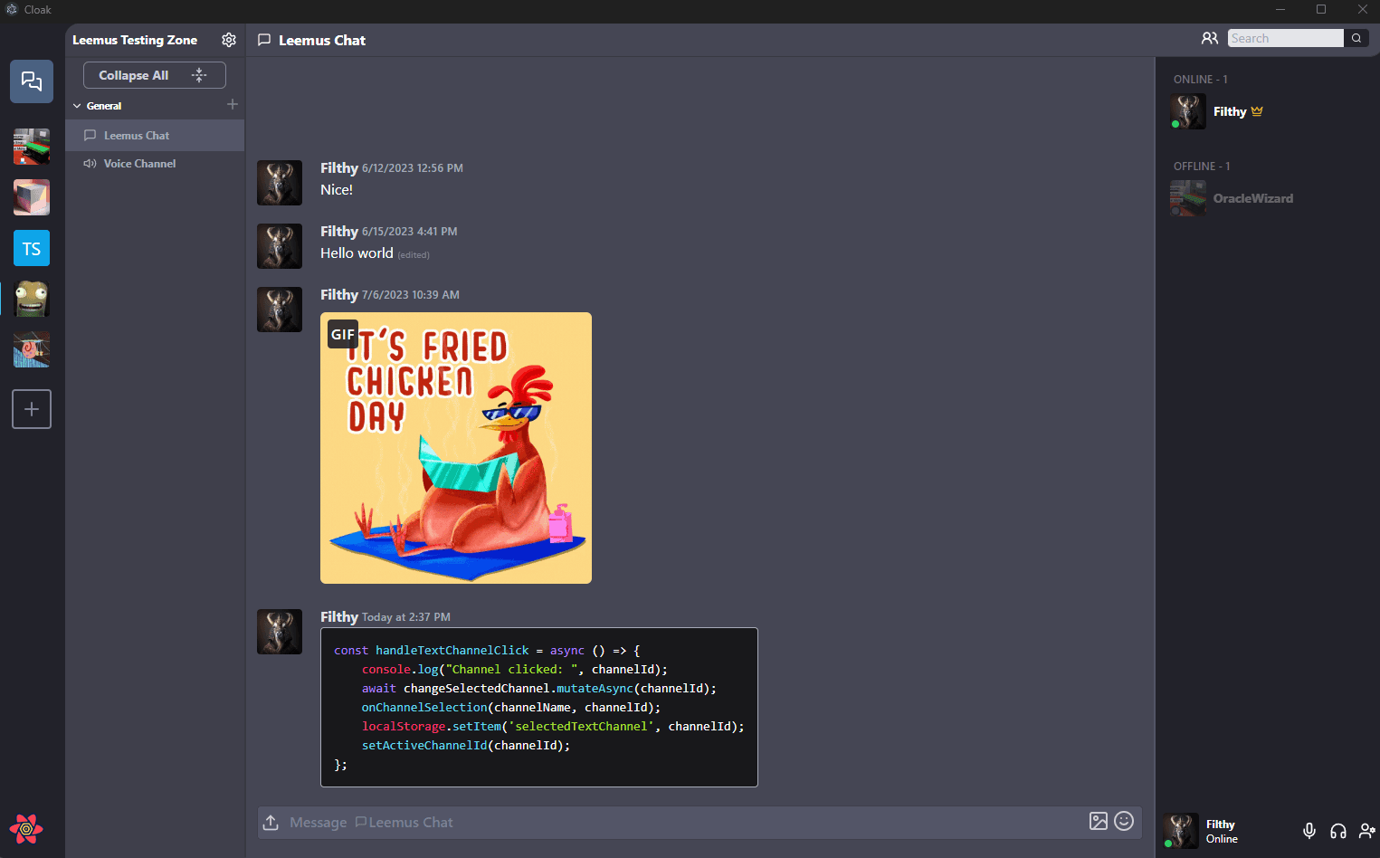 A screenshot of Cloak Chat