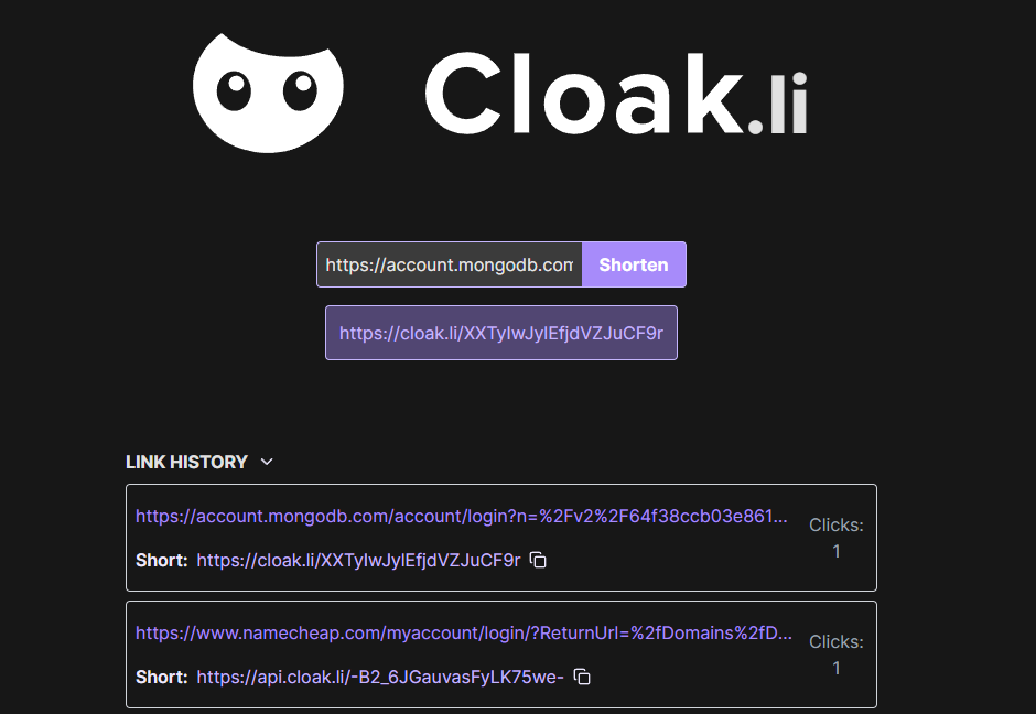 A screenshot of Cloak.li